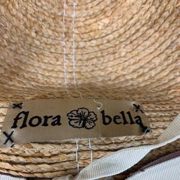 Flora Bella Women\'s Natural Paper Braid Fabric‎ Brim Sun Outdoor Hat OS NWT main image 5